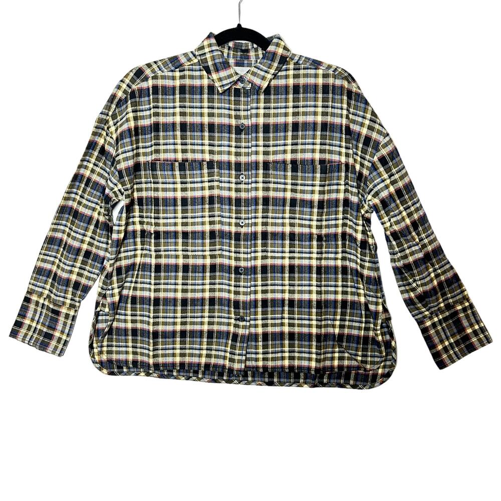 Everlane The Brushed Flannel Shirt Beech Plaid Button Down Pocket Women XS NWT